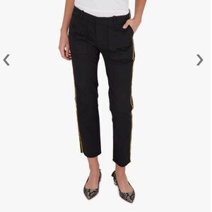 NILI LOTAN Jenna Jet Black Gold Striped Cropped Pant Designer, Size 8 Raw Hem